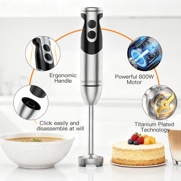 Hand Blender, Immersion Blender Handheld 12-Speed with 80% Sharper Blades, Titanium Reinforced Stainless Steel 3-In-1 Immersion Blender,Includes Whisk and Milk Frother (3-In 1 Black)5