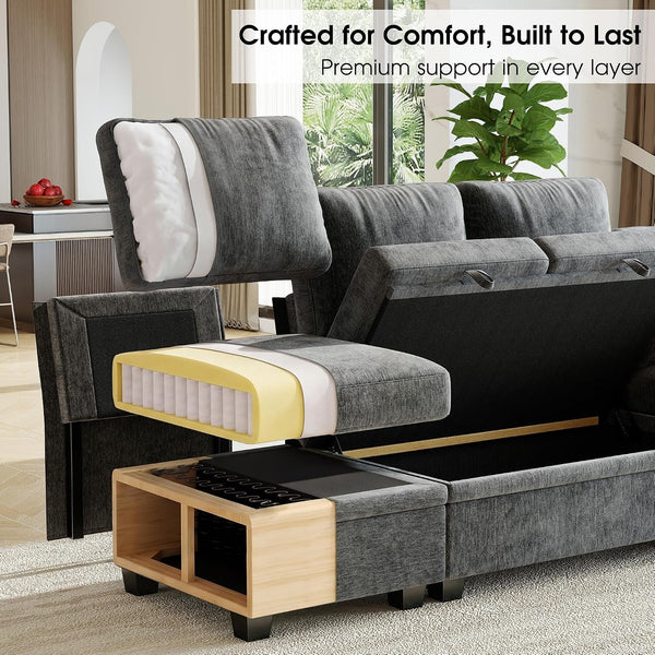 107.8" Modular Sectional Sleeper Sofa with Pull Out Bed, U Shaped 7 Seat Couch with 221L Storage, Convertible Cloud Couch Bed with Ottoman, Sectional Couches for Living Room, Apartment (Gray)5