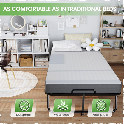 Folding Bed with 5 Inch Memory Mattress, 75” X 31” Foldable Single Cot Size with Wheels for Adults, Portable Rollaway Bed with Metal Frame for Apartment8