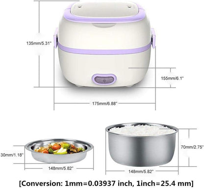 Multifunctional Electric Lunch Box, Mini Rice Cooker, Portable Food Heater Steamer with Stainless Steel Bowls, Egg Steaming Rack, Spoon, Measuring Cup for Use in Office Outdoor School2