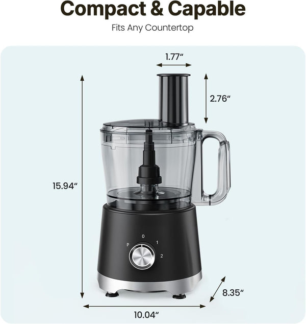 Food Processor 10.5 Cup, 600W Electric Vegetable Chopper with French Fry Slicer, Dough Mixer, Dishwasher Safe Parts for Family Meals, Vegetables, Fries, Cheese, Puree8