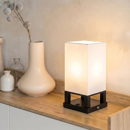 Maxwell Bedside Lamp with USB Port – Compact Table Lamp for Bedroom, Living Room - Modern Asian Nightstand Lamp with Wood Frame - LED Bulb, Soft Light - Black9