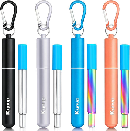 Reusable Collapsible Metal Straws, Cruise Ship Essentials (4Pack) | Travel Drinking Straws, Cruise Must Haves, Portable Foldable Stainless Steel Straws with Cases, Silicone Tips for Gifts1