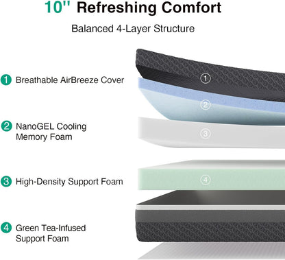 King Gel Memory Foam Mattress 10 Inch for Pressure Relief3