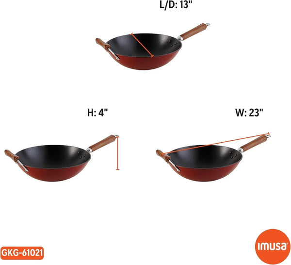 USA GKG-61021 Light Cast Iron Wok, 14", Red Handles | Ideal for Stir-Frying and Deep Frying, Great for Everyday Cooking8