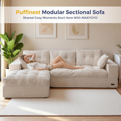 Boneless Couch, 96-Inch L-Shaped Cloud Couch with Ottoman3