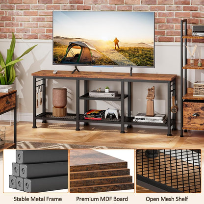 TV Stand for Tvs up to 55 Inch, Entertainment Center with Open Storage Shelves, Media Console Table with Soundbar Shelf for Living Room, Bedroom, Rustic Brown4