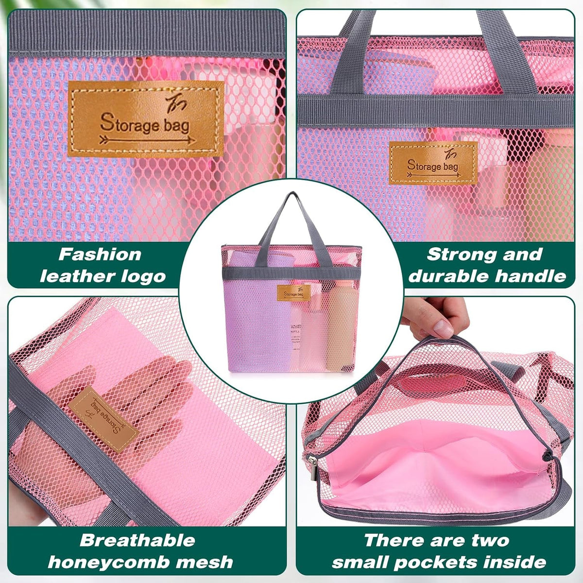 portable-gym-shower-bag-mesh-shower-caddy-bag-quick-dry-hanging-toiletry-and-bath-organizer-with-zipper-for-college-dorm-gym-yoga-swimming-pool-travelpink