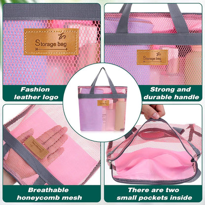 Portable Gym Shower Bag, Mesh Shower Caddy Bag, Quick Dry Hanging Toiletry and Bath Organizer with Zipper for College Dorm, Gym, Yoga, Swimming Pool, Travel(Pink)4