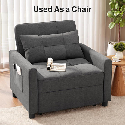 Convertible Sofa Chair Bed, 3-In-1 Linen Pull Out Chair, Dark Gray4