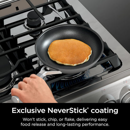 Ninja Pots and Pans Set Non Stick | Comfort Grip 10-Piece Cookware Set with Neverstick | Frying Pan, Sauce Pan with Lid, Stock Pot with Lid, Nonstick, Dishwasher Safe, Oven Safe to 400°F, CW69010 | Comfort Grip, Frying Pan, Sauce Pan with Lid, Stock Pot with Lid, Dishwasher Safe, Oven Safe to 400F, CW690109