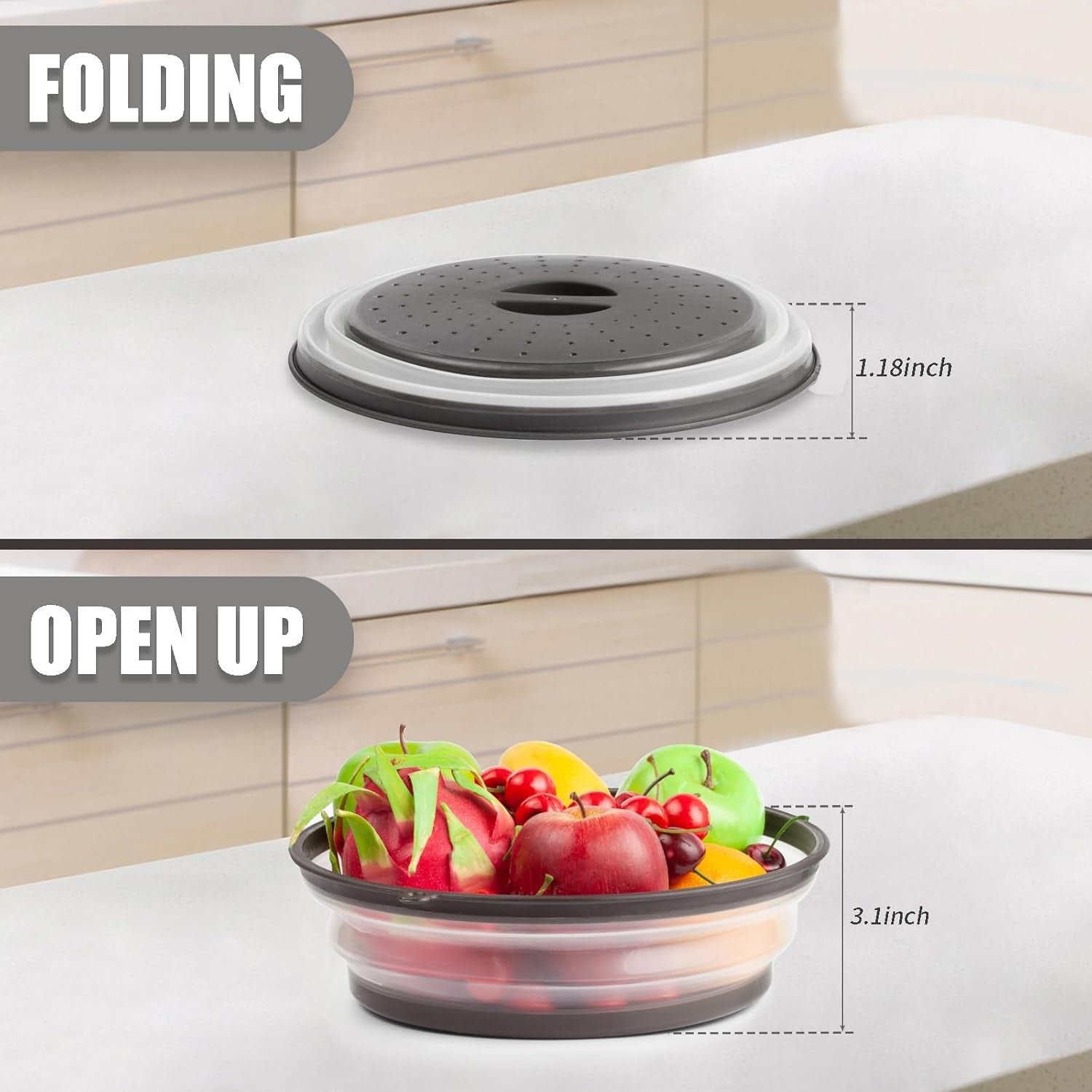 microwave-splatter-cover-silicone-mat-10inch-black-collapsible-vented-reusable-food-guard-plate-cover-heat-resistant-trivet-for-pots-pans-kitchen-counter