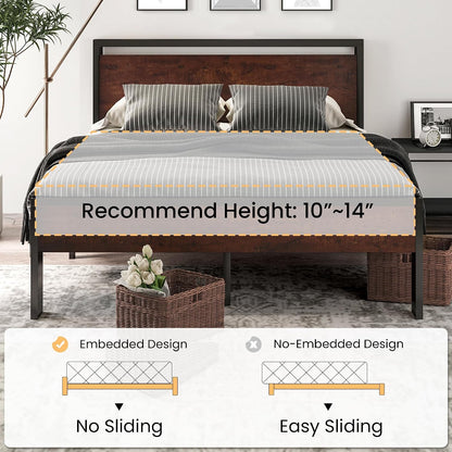 14 Inch Queen Size Metal Platform Bed Frame with Wooden Headboard and Footboard, Mattress Foundation, No Box Spring Needed, Large under Bed Storage, Non-Slip without Noise, Mahogany7