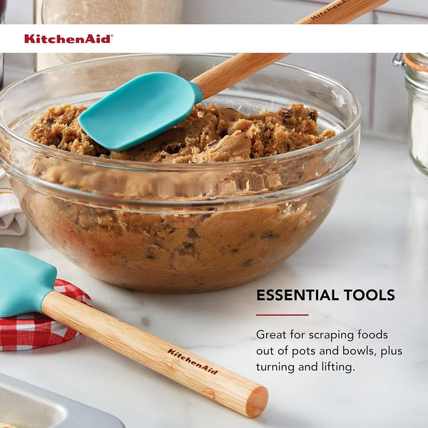 Kitchenaid Bamboo Wood Handled MINI Spatula Set with Silicone Head, Set of 2, Aqua Sky3