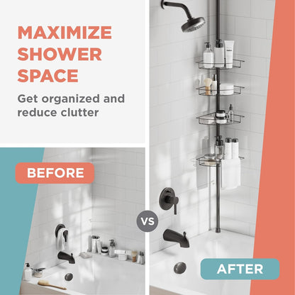 Tension Pole Shower Caddy Corner Organizer, Adjustable Standing Shower Caddy with 4 Baskets and Towel Bar, Rust Resistant Bathroom Tension Rod Organizer, 60 to 97 Inch, Bronze9