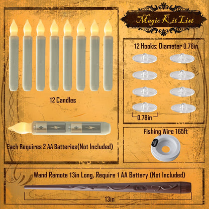 Hanging Floating Candles with Wand Remote and String, Flying Flameless LED Taper Candles Warm White Light, Battery Operated Window Candles with Wand for Halloween Christmas Party, 12 Pcs6