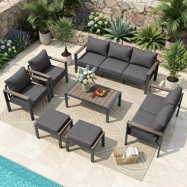 Aluminum Outdoor Patio Furniture Set 7 Pieces Dark Gray1