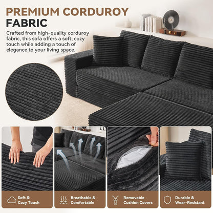 106'' Convertible Futon Sofa Bed, Boneless Couch for Living Room, Black4