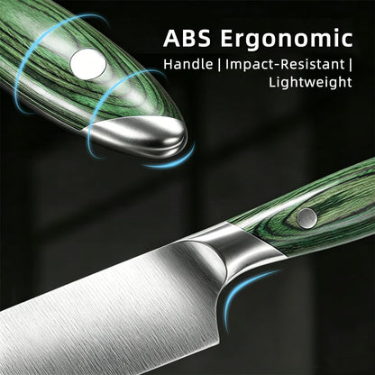 8 Inch Stainless Steel Kitchen Chef Knife, Green Pakkawood Handle8