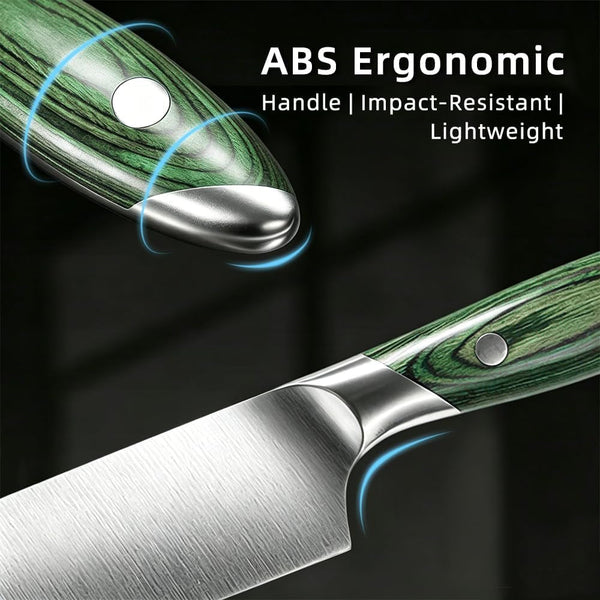8 Inch Stainless Steel Kitchen Chef Knife, Green Pakkawood Handle8