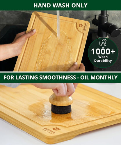 Wooden Cutting Boards for Kitchen Meal Prep & Serving - Bamboo Wood Serving Board Set with Deep Juice Groove Side Handles - Charcuterie & Chopping Butcher Block for Meat6