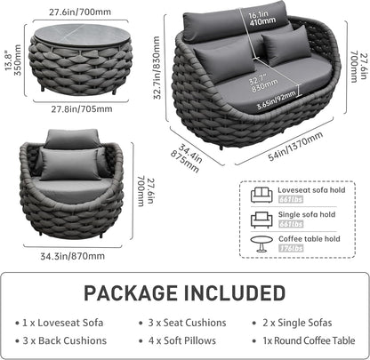 4Pcs Patio Conversation Set, Outdoor Sofa with Loveseat & Table2
