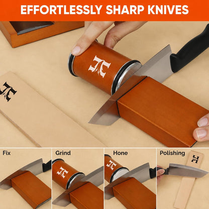 Rolling Knife Sharpener Kit with Leather Strop, Magnetic Knife Holder & Protective Stand, 15° & 20° Angle Knife Sharpener with Diamond & Ceramic Discs for Chef, Santoku & Paring Knives5