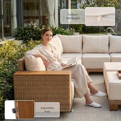 10-Piece L-Shape Patio Wicker Furniture Set with 9.5" Thick Cushion7