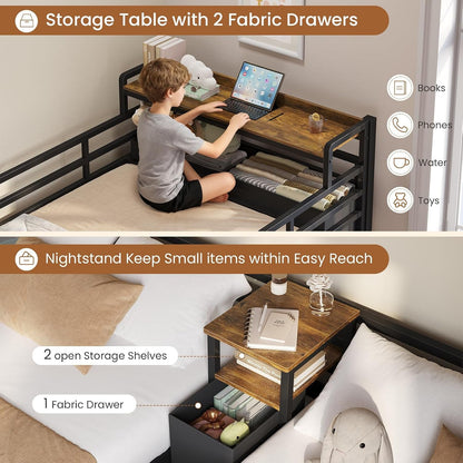 Triple Bunk Bed for Kids with Storage Drawers and Charging Station Twin over Twin Metal Bunk Bed with Storage Shelves and Box,3 Beds with Guardrails and Ladder, No Box Spring Needed, Black5