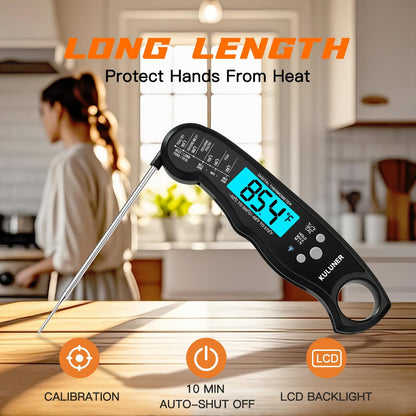 Digital Meat Thermometer Instant Read, Waterproof Probe with Backlight & Calibration, Ultra Fast 2-3S Reading, Stainless Steel Kitchen Food Thermometer for Grilling BBQ Cooking Candy - Black5