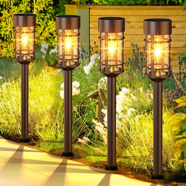 Solar Pathway Lights Outdoor Solar Lights 8 Pack Metal & Glass Design - Waterproof Auto On/Off Bright Long-Lasting Garden Landscape Lighting Walkway Driveway1