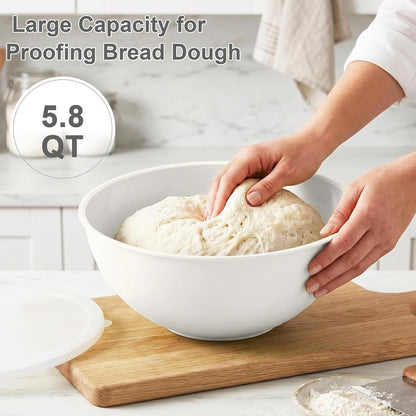BPA Free Plastic round Mixing Bowl with Lids, 12 Pack Nesting Bowls with Lids Set, Microwave and Dishwasher Safe Prep & Serving Bowls Great for Mixing, Baking, Serving (White, 12Pcs)2
