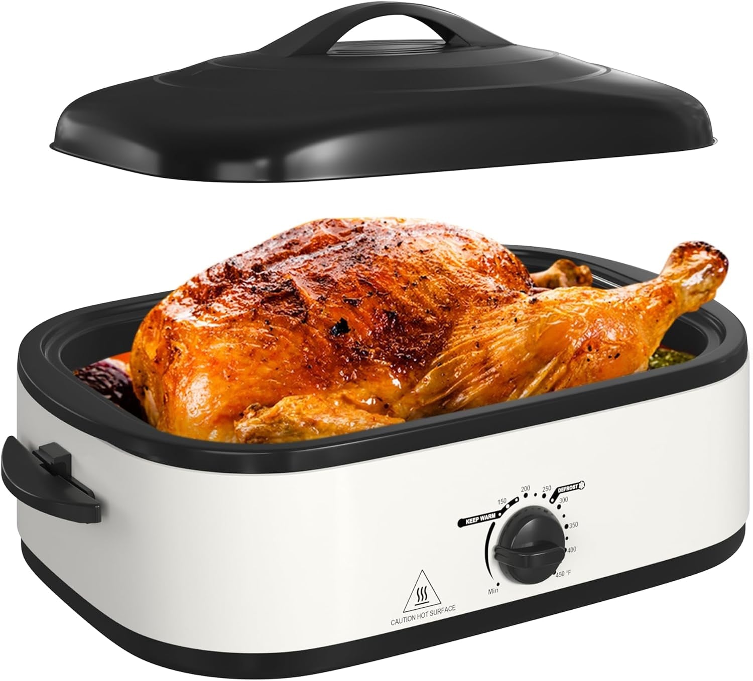 14-quart-electric-roaster-oven-with-slow-cooker-function-turkey-roaster-oven-buffet-with-self-basting-lid-removable-pan-cool-touch-handles-easy-to-clean-white