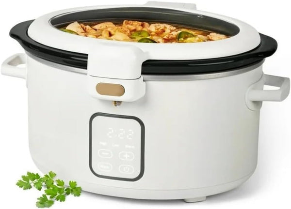 Wonderful 4 Qt Digital Slow Cooker Electric Cooker Pot with Automatic Warm & Hinged Locking Lid, Non-Skid Feet, Cook and Carry Kitchen Appliances (White)8