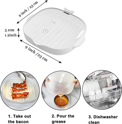 Microwave Bacon Cooker Tray, Splatter Lid, 1 Silicone Mat, Bacon Grill | BPA Free, Make Crispy in Minutes, Microwave Bacon Maker, Length:9Inch3