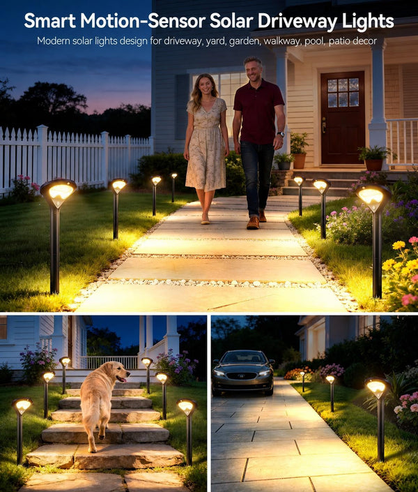 Solar Pathway Lights Outdoor with Motion Sensor, 6 Pack Security Solar Garden Lights, 400LM Bright Leds, Larger Glass Panel, 3 Modes Waterproof Path Lights for Yard Patio Walkway Driveway9