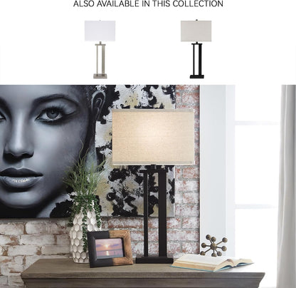 Signature Design by Ashley Aniela Table Lamp Set of 2, 29-Inch, Bronze | Solid Metal Base with a Rectangular Fabric Shade, Versatile 3 Way Lamps for Living Room Spaces and Narrow End Tables5