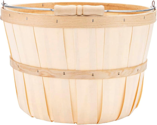 One Peck Basket with Handle - Set of 3 - Natural Unfinished Pine Wood Apple Basket - Durable Bushel Baskets for Produce Display - Ideal for Retail, Thrift, Boutique, Convenience Store,1
