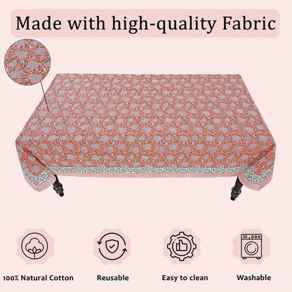 Dark Salmon Pink Hand Block Print Cotton Rectangle Tablecloth 60" X 60" Inches Reusable Table Cover Decorative Everyday Use for Dining Room, Farmhouse, Home Gift for Spring, Mother'S Day9