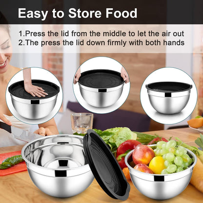 Mixing Bowls with Lids Set, 6-Piece Stainless Steel Salad Bowls7