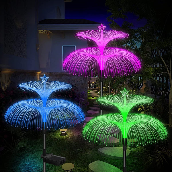 Solar Garden Lights 3 Pack New Upgraded Solar Lights Outdoor Waterproof 7 Color Changing Double Jellyfish and Star Flower Garden Decor Yard Lawn Christmas Outdoor,Gifts for Mother'S Day Women1