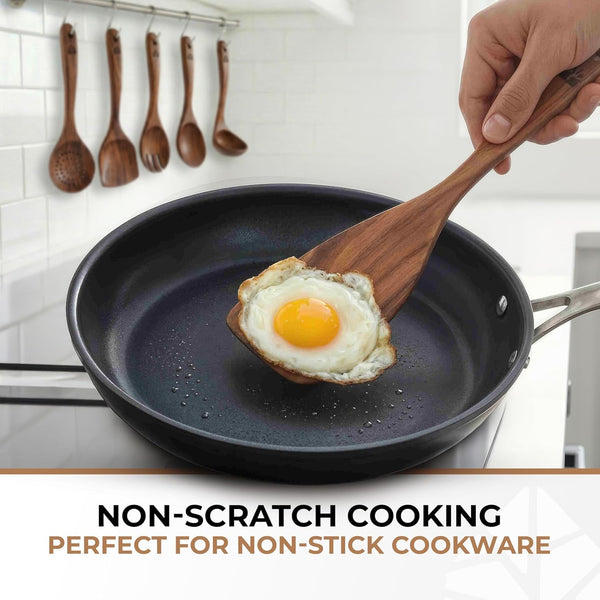 Wooden Spoons for Cooking 6 Pcs, Teak Wooden Utensil Set with Hanging Hooks3
