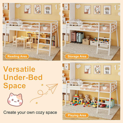 Loft Bed Twin Size with Stairs and Guard, White6