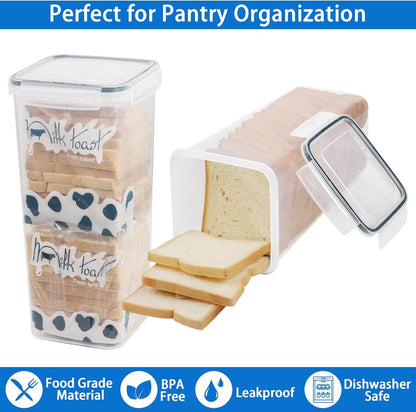 2 Pack Bread Box, Plastic Bread Container, Bread Storage for Kitchen Counter, Bread Keeper with Airtight Lid, Tall Bread Saver, Sandwich Bread Holder, 5.6 Qt / 5.3L Each3