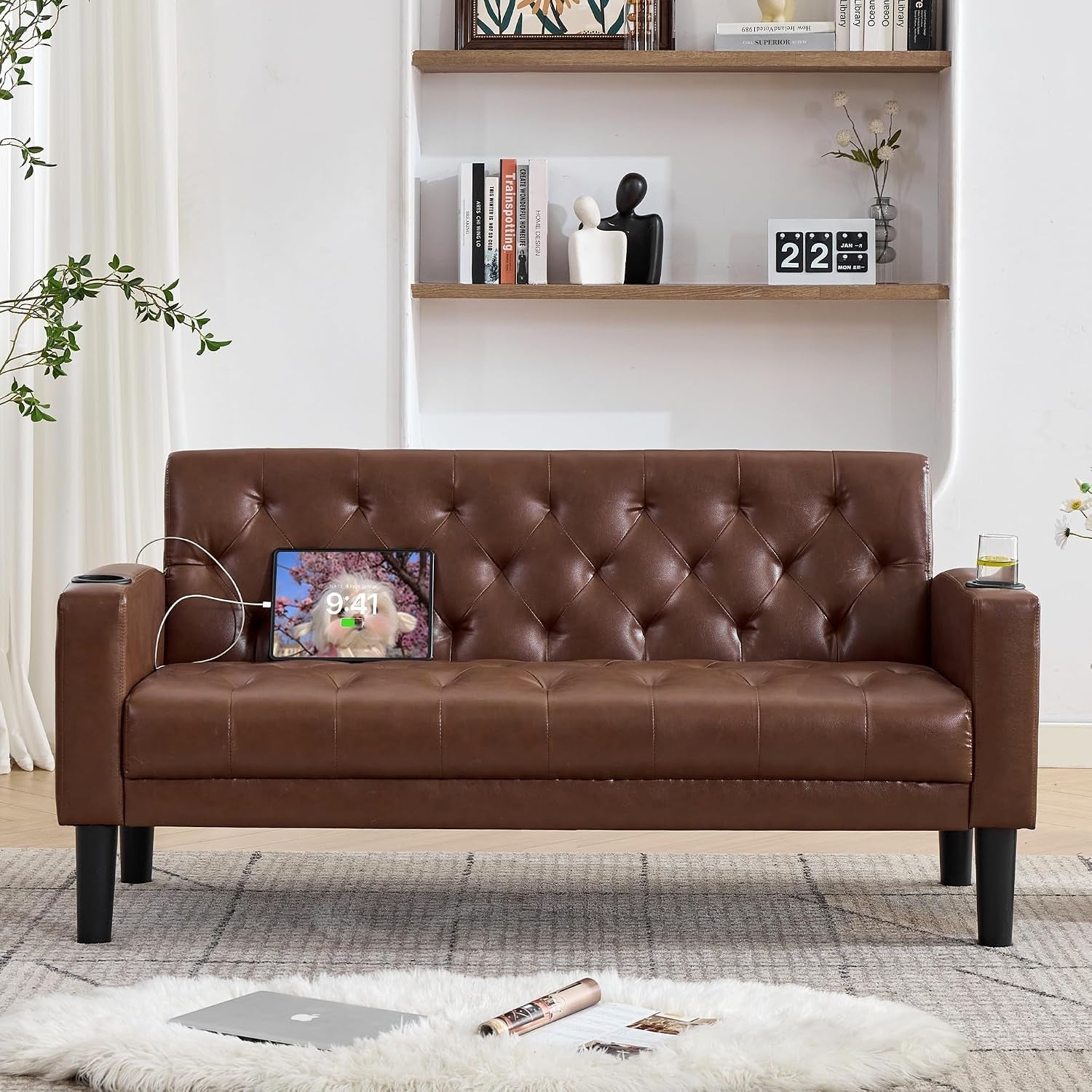 62-brown-leather-loveseat-small-couch-with-usb-for-living-room