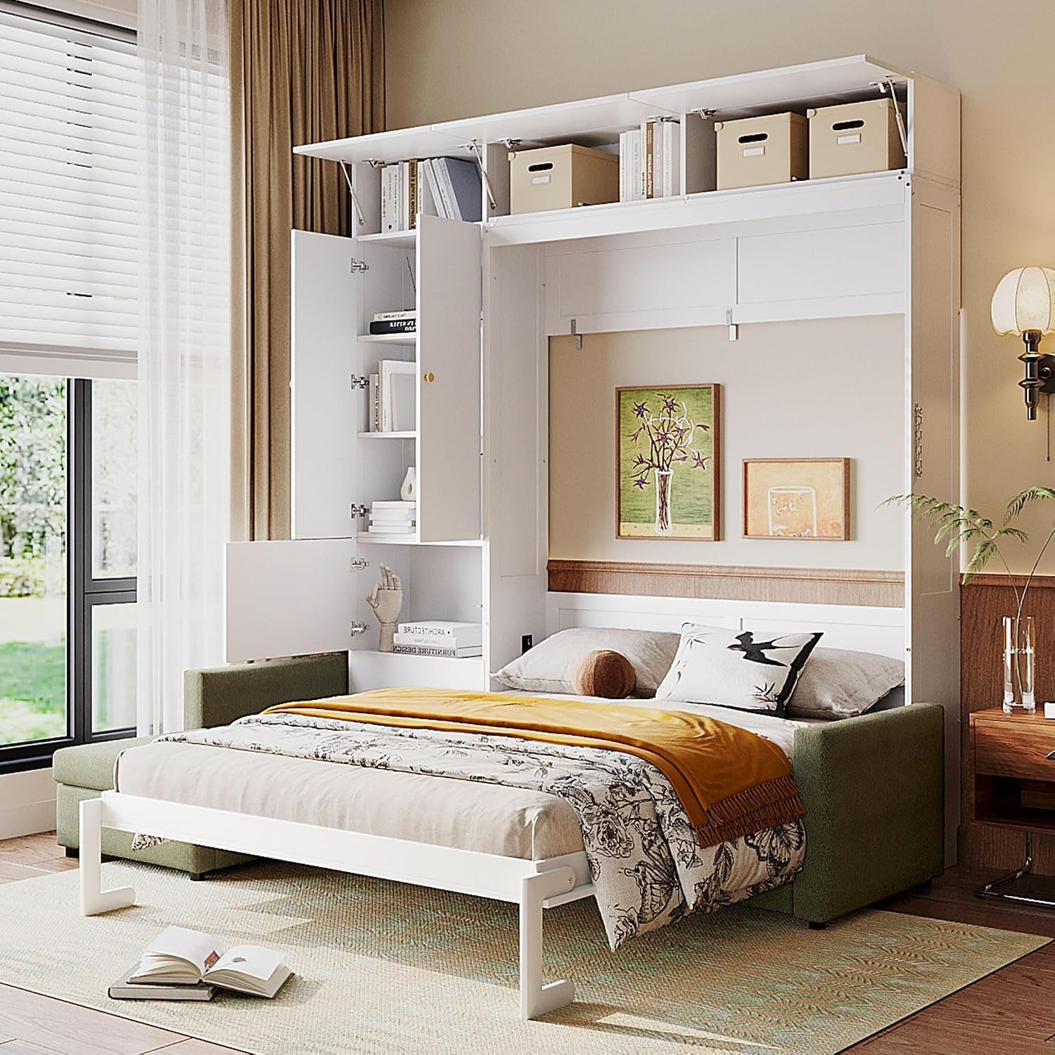 wall-bed-queen-size-with-sofa-and-shelves-multi-functional-hideaway-murphy-bed-w-teddy-fleece-couches-dual-piston-metal-folding-system-cabinet-lock-space-saving-for-bedroom-green