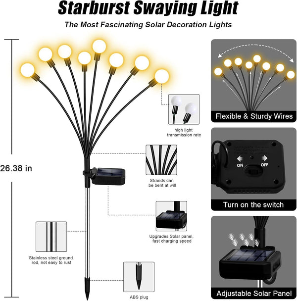 Solar Garden Lights 4 Pack of 32 Leds Swaying Firefly Garden Decor4