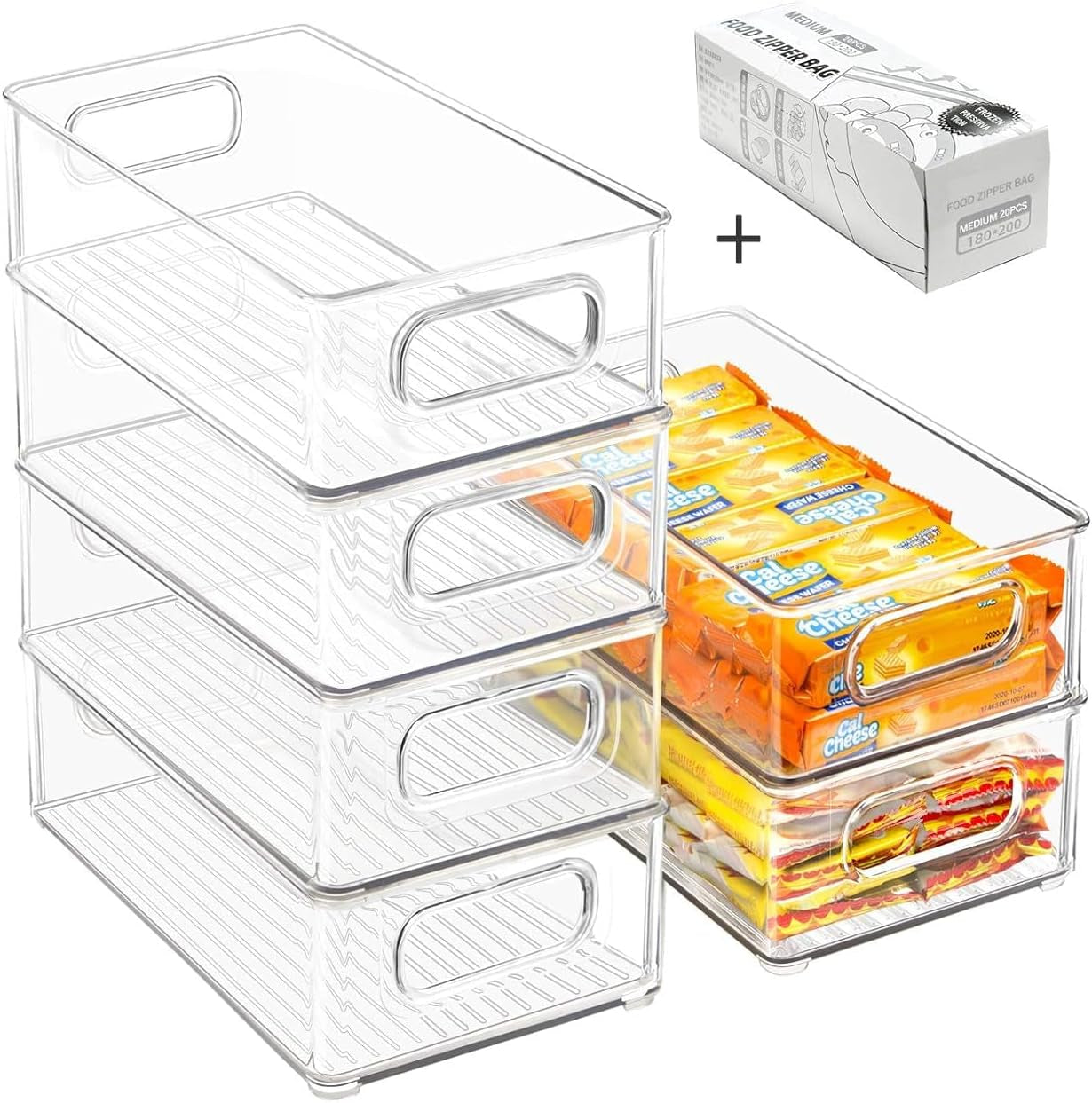 stackable-refrigerator-organizer-bins-6-pack-clear-kitchen-organizer-container-bins-with-handles-and-20-pcs-plastic-bags-for-pantry-cabinets-shelves-drawer-freezer-food-safe-bpa-free-10l