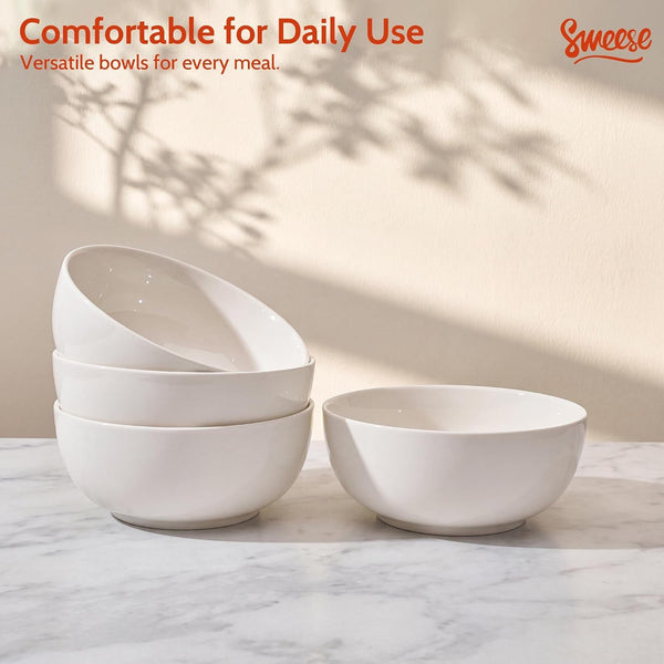 24 Oz Ceramic Cereal Bowl Set of 4, 6" Breakfast Bowl Stackable, round Serving Bowl for Rice, Snack, Fruit and Everyday Meals, White7
