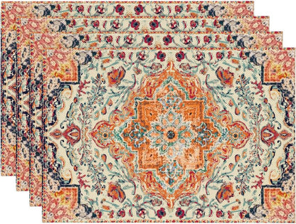 Boho Placemats Set of 4, Daily Orange Teal Flowes Bohemia Table Mats for Home Party Dining Decoration 12X18 Inch1